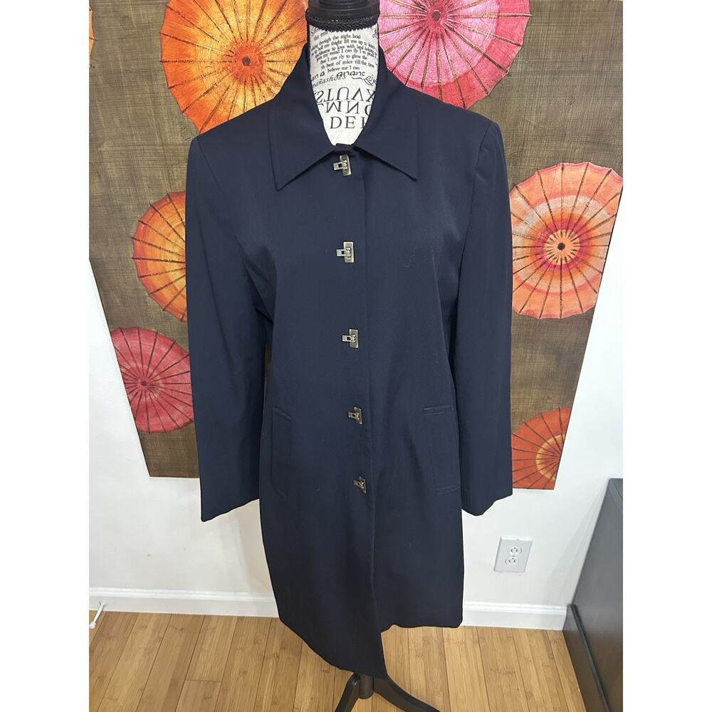 Vintage Rena Rowan Navy Coat Dress Geometric Buttons Cool Girl Sz 8 - Picture 2 of 9
